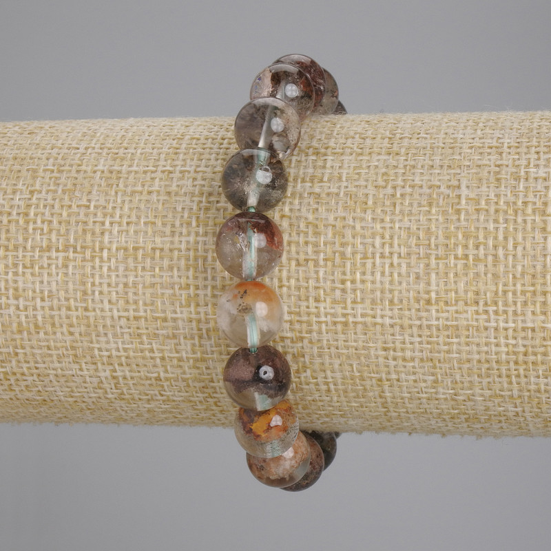 Moss Agate Bracelet, Natural Stone, Smooth Beads, 10 mm Diameter, 18 cm Length, Elastic (Stretch)