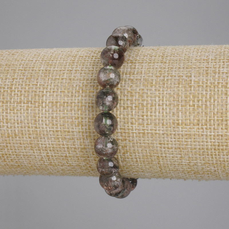 Moss Agate Bracelet with Smooth 8mm Beads, Stretch Band, 18 cm Length