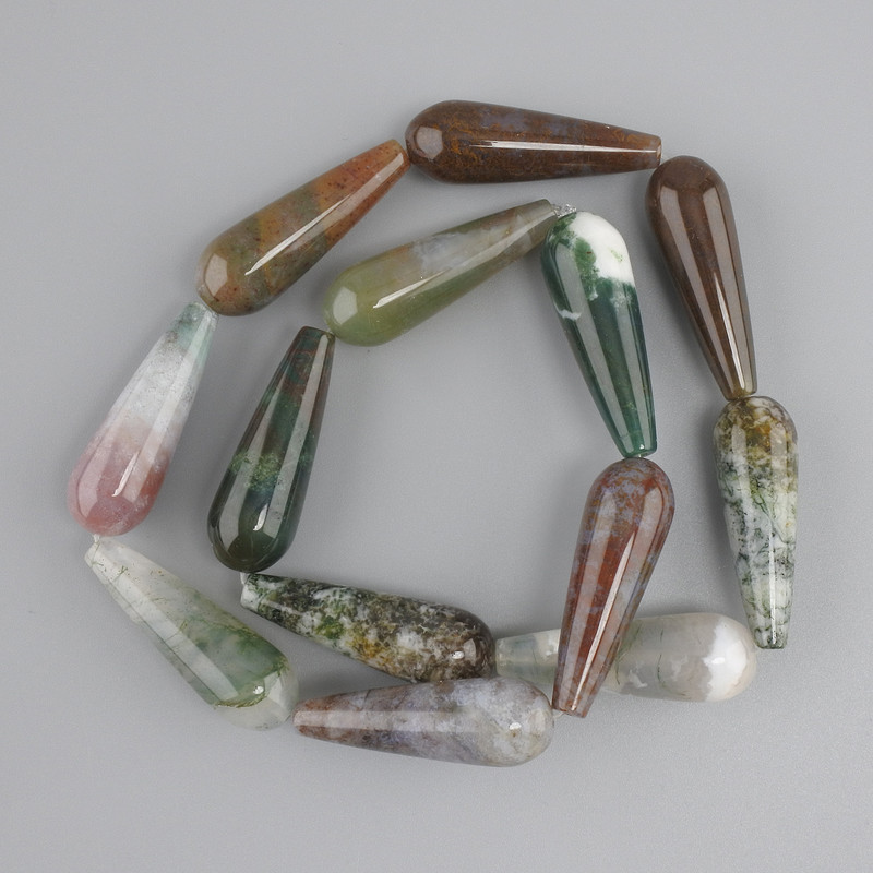 Moss Agate Teardrop Beads 31x10 mm on Thread