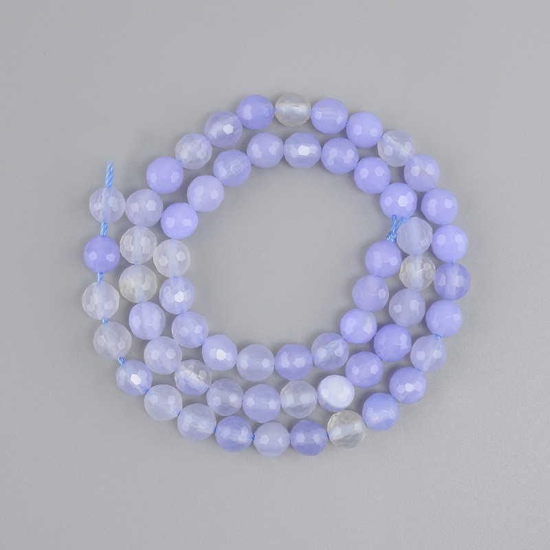 Beads Blue Agate Faceted Round Bead, 6 mm diameter, 37 cm length, on thread
