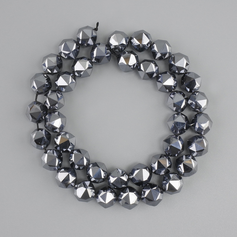 Terahertz Faceted Beads, 10 mm Diameter, 39 cm Length on Thread