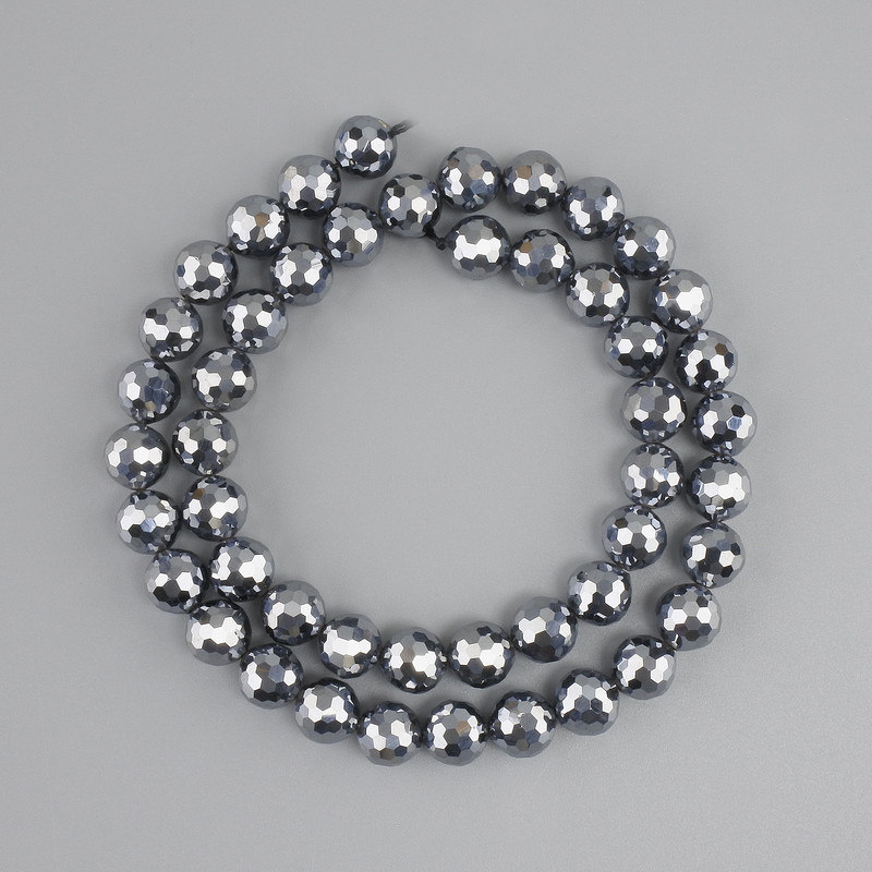 Terahertz Beads, Faceted Round Bead, 8 mm Diameter ±, 38 cm Length ± on Thread