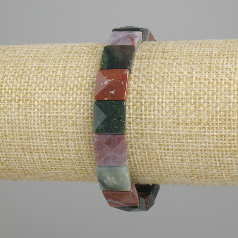 Jasper Faceted Square Bracelet, 11×11 mm, 18 cm stretch