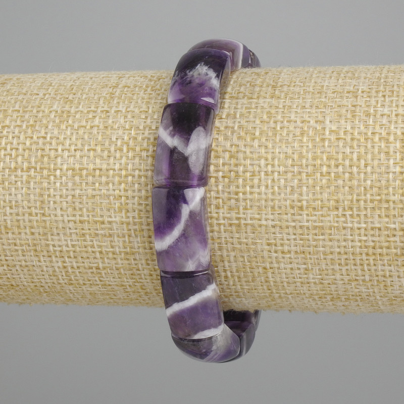 Natural Amethyst Stone Bracelet with Smooth Links, Diameter 17×10 mm, 5–11 mm ±, Length 18 cm ±, Stretch