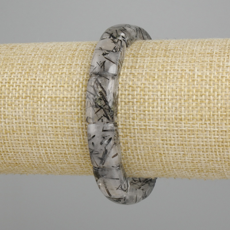 Rutilated Quartz Hair Quartz Bracelet, natural stone, smooth link, diameter 16-17×10-11 mm ±, length 18 cm ±, stretch