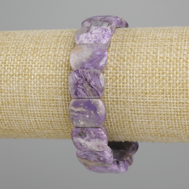 Charoite natural stone bracelet, smooth links, 16×12 mm, 18 cm length, stretch