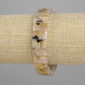 Bracelet of natural rutile quartz (Hair Quartz) smooth links, diameter 12x7-8 mm, length approx. 18 cm, stretch