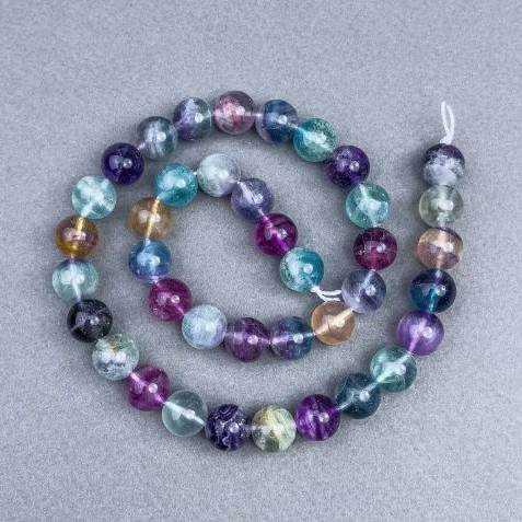 Fluorite Beads, Natural Stone, Smooth Round Beads, 8 mm Diameter ± on Thread, Length 40 cm+
