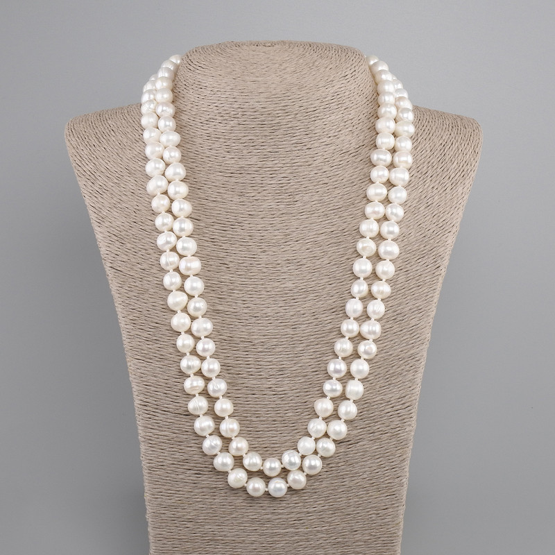 Long Necklace of Freshwater Pearls, Oval, 8–10 mm Diameter, 5×8 mm, 5–9 mm, 5 mm ±, Length 120 cm ±