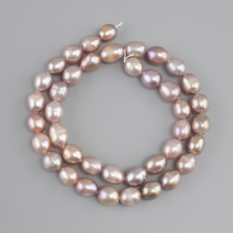 Beads, Freshwater Pearls in pastel shades, oval, diameter 9–10×7.8 mm, 8 mm±, length 37 cm±, on a thread