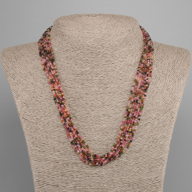Multi-strand Necklace (8 Strands) Tourmaline Faceted Beads, 2 mm ±, 50 cm ± Length, Magnetic Clasp