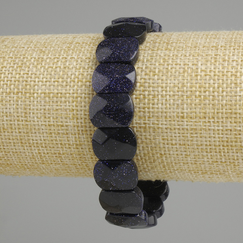 Aventurine Bracelet 'Night of Cairo' with Faceted Links, diameter 14×10–11 mm ±, length 18 cm (stretch)