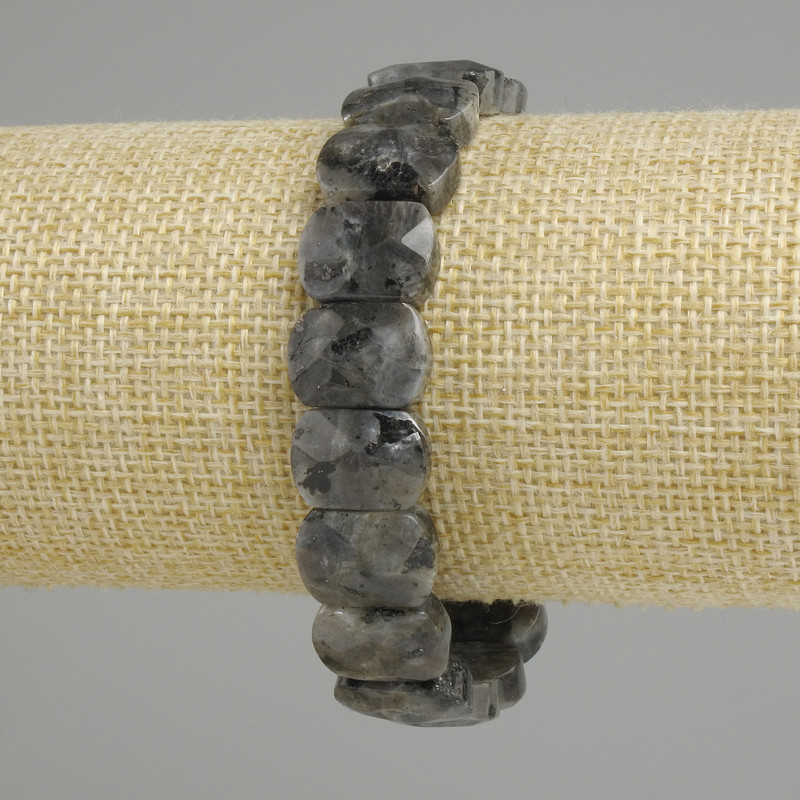 Larvikite Bracelet with Faceted Links, 14×10 mm Diameter, 18 cm Length (stretch)