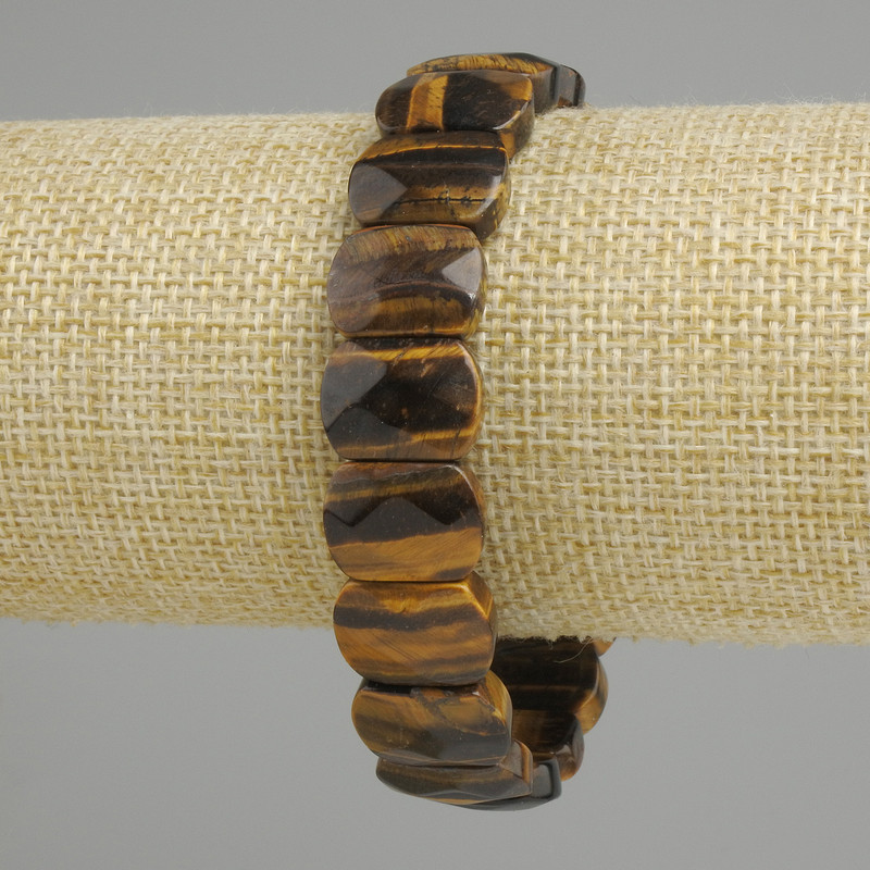 Tiger's Eye faceted-link bracelet, diameter 15×10 mm, 5–11 mm ±, length 18 cm (stretch)