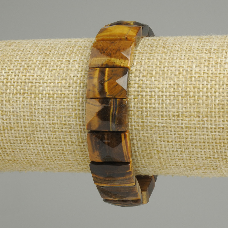 Tiger's Eye Bracelet with Rectangular Faceted Links, 15×11 mm diameter ±, 18 cm length (stretch)