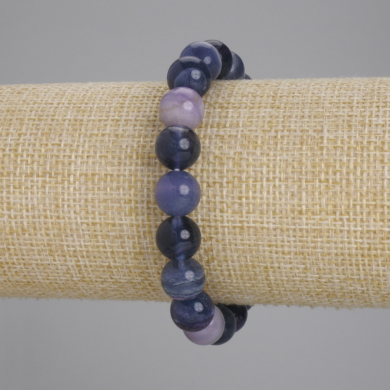 Fluorite Bead Bracelet, smooth beads, 9 mm diameter, 18 cm length (stretch)