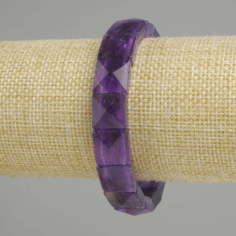 Faceted Amethyst Bracelet, Square 12×12 mm Beads, 18 cm (Stretch)