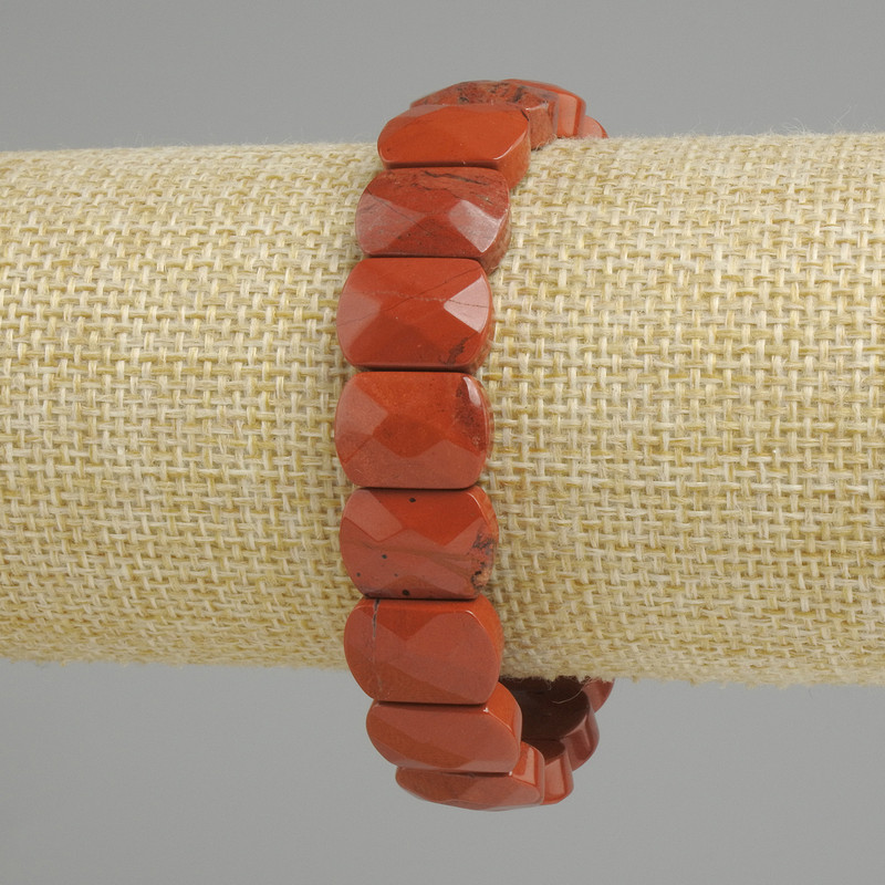 Bracelet Red Jasper Faceted Link, Diameter 14x10 mm ±, Length 18 cm (stretch)