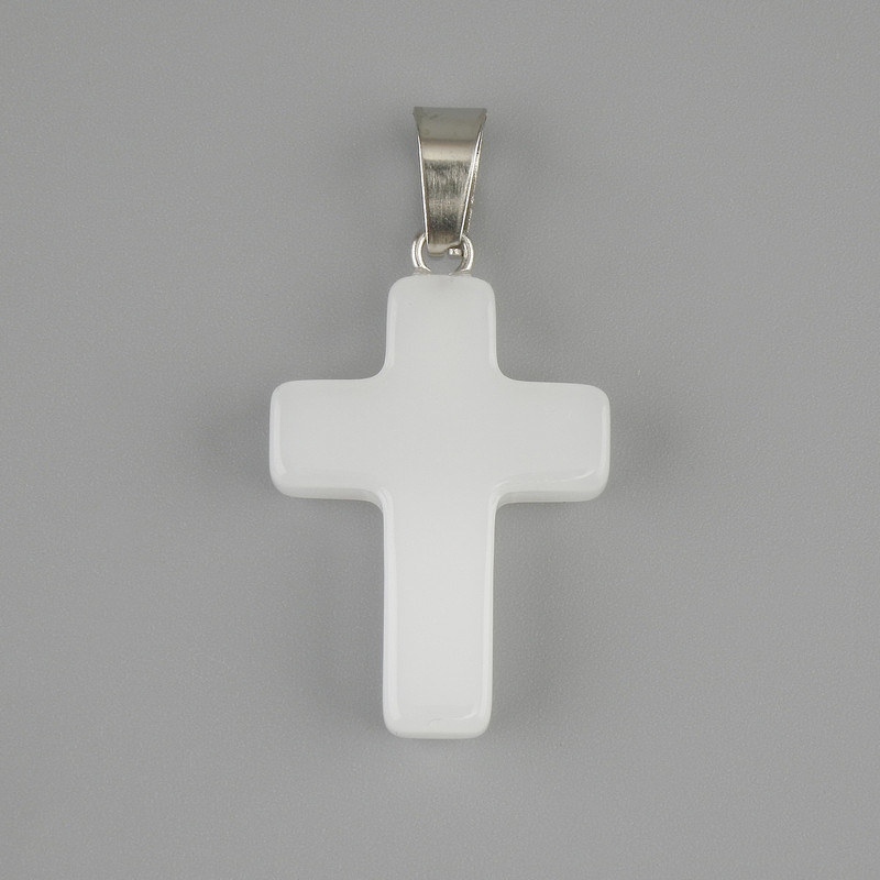Cross Pendant with White Quartz 25×18 mm ±, overall length about 35 mm