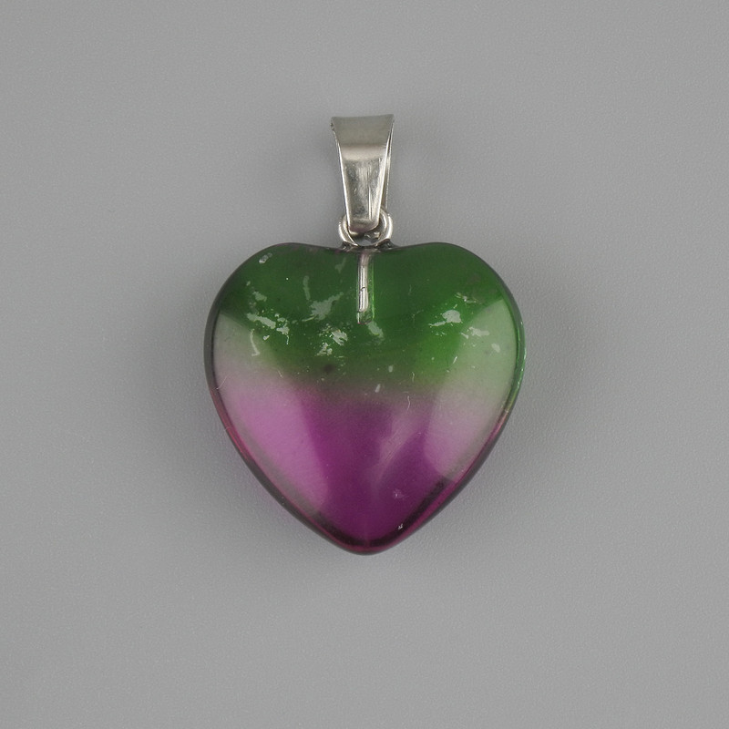 Heart-Shaped Pendant with Tinted Quartz, 20×20 mm ±, length 30 mm+