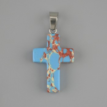 Blue Variscite Cross Pendant 25×18 mm, length 36 mm