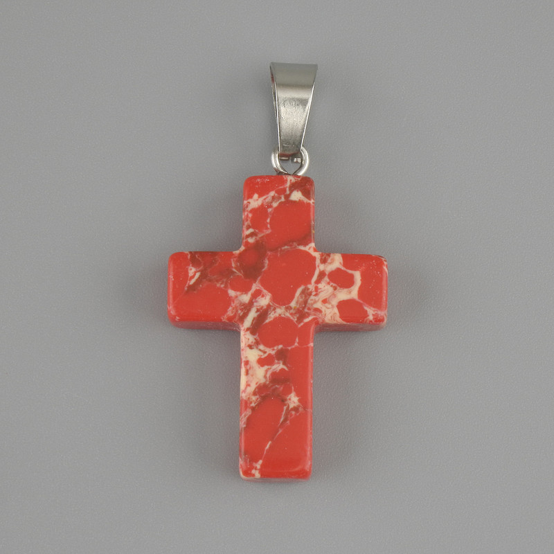 Pendant Cross with Red Variscite, 25×18 mm, 36 mm long