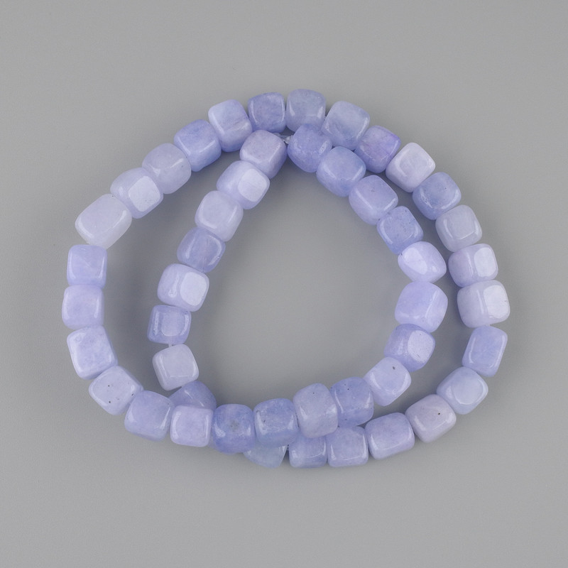 Aquamarine cube beads 7–8×7–8 mm, on thread, strand length about 37 cm