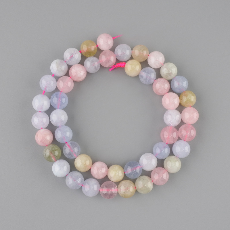 Morganite beads, smooth round 8.5 mm ±, length 38 cm ± on thread