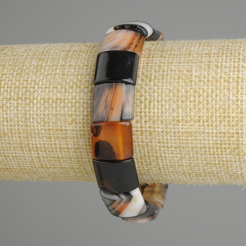 Botswana Agate Smooth-Link Bracelet, bead diameter about 15×12–13 mm, length about 18 cm, stretch