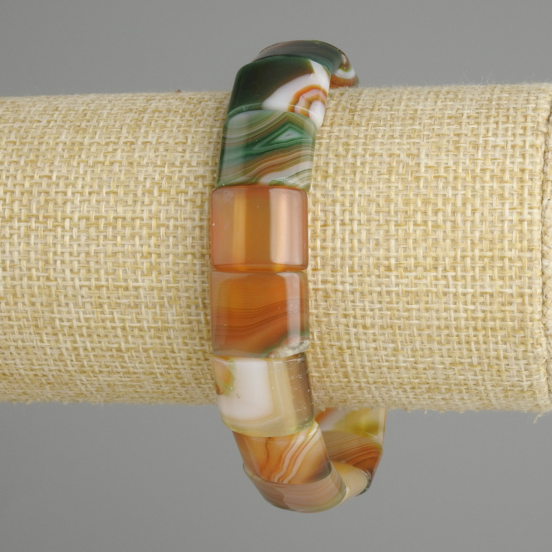 Agate Bracelet with Smooth Links, 15×12–13 mm, 18 cm Stretch