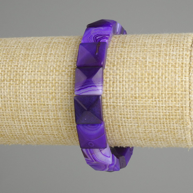 Purple Agate Faceted Square Bracelet, 12x12 mm, 18 cm long, elastic