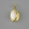 Photo pendant with Mother-of-Pearl, oval 21×16 mm, length ~31 mm, gold-tone metal