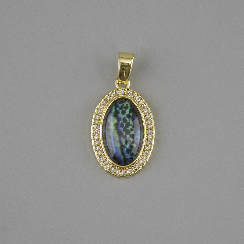 Pendant Halite with White Rhinestones, diameter 21×13 mm ±, length 25 mm ±, gold-tone metal