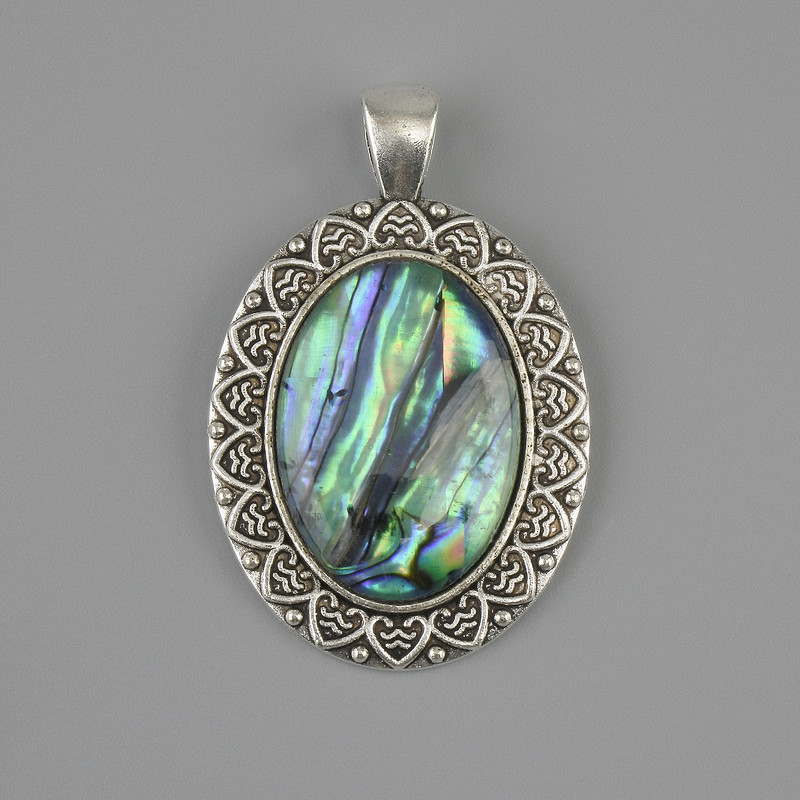 Abalone Pendant 44×28 mm ± Silver-Colored Metal