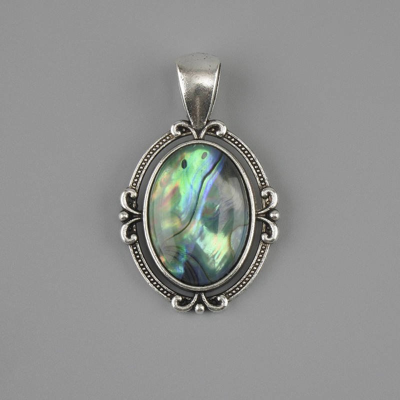 Pendant Chalcedony 34×21 mm ± Silver-Colored Metal
