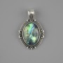 Pendant Chalcedony 34×21 mm ± Silver-Colored Metal