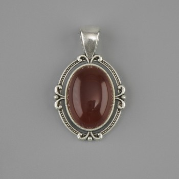 Carnelian Pendant 34×21 mm ± Silver-Tone Metal