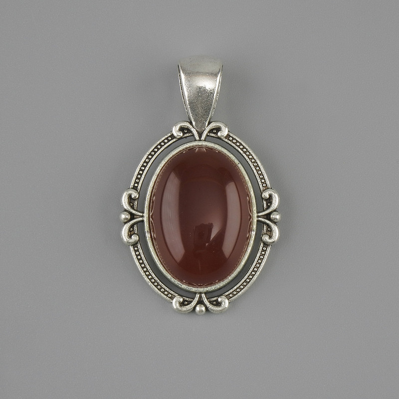Carnelian Pendant 34×21 mm ± Silver-Tone Metal