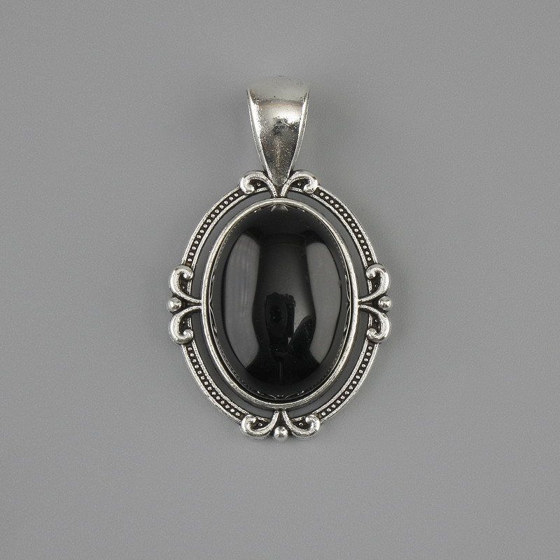 Pendant with Black Agate 34×21 mm ± silver-toned metal
