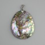 Two-sided 3D Haliotis Shell Pendant, diameter 56x43 mm ±, length 68 mm ±, silver-tone metal