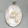 Pendant with natural mother-of-pearl and baroque pearls, oval, diameter 60×46 mm, length 72 mm ±, silver-tone metal