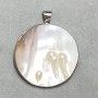 Natural Mother-of-Pearl Pendant with Baroque Pearls, diameter 50 mm ±, length 60 mm ±, silver-colored metal