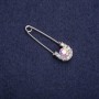 Brooch pin with white rhinestones, silver metal, 37×11 mm