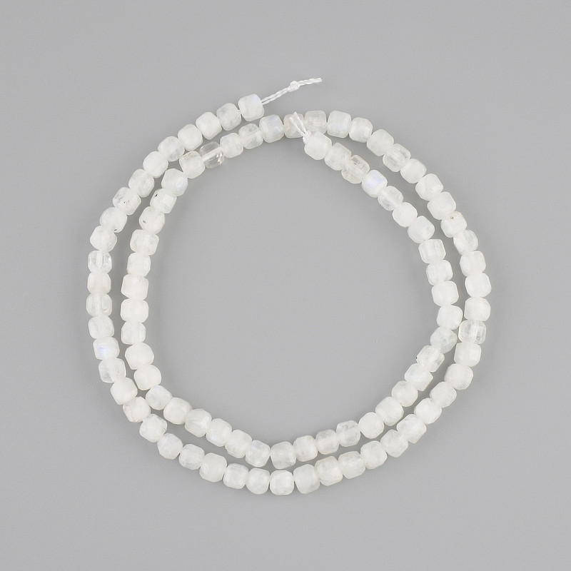 Adularia Beads Faceted Cube, 4x4 mm, 39 cm length on thread