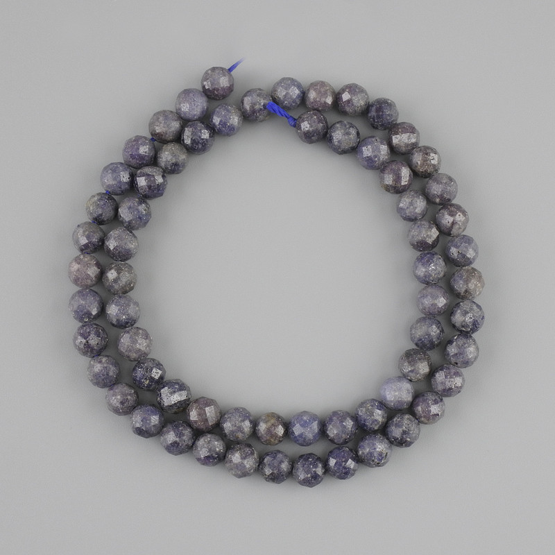 Sapphire Beads, Faceted Ball Shape, 6 mm Diameter, 39 cm Length, on Thread