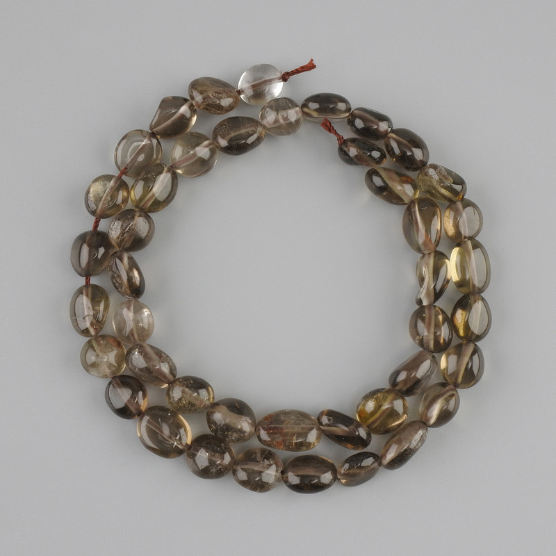 Beads Smoky quartz tumbled, diameter 9.5-12×7-8 mm, length 40 cm on strand