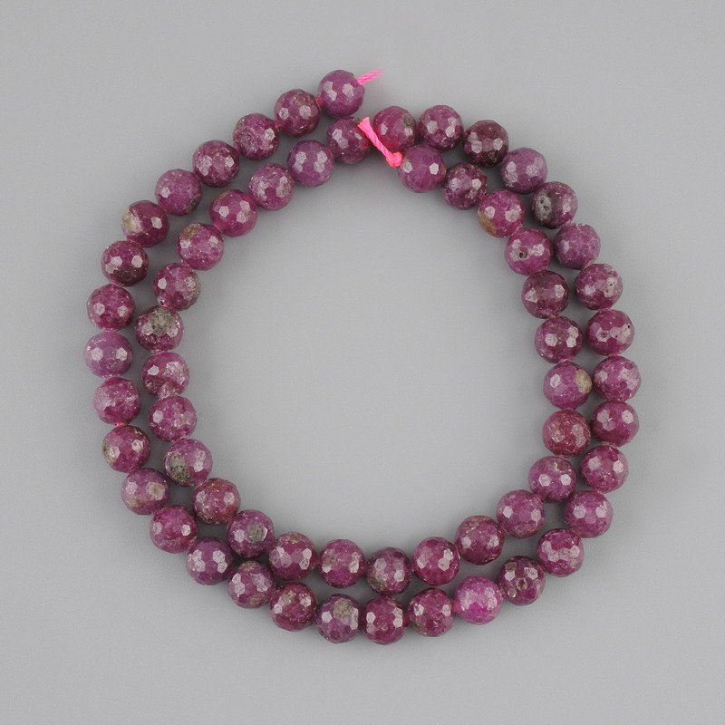 Ruby Beads, Faceted Round Beads, 6 mm Diameter, Length ±38 cm, on thread
