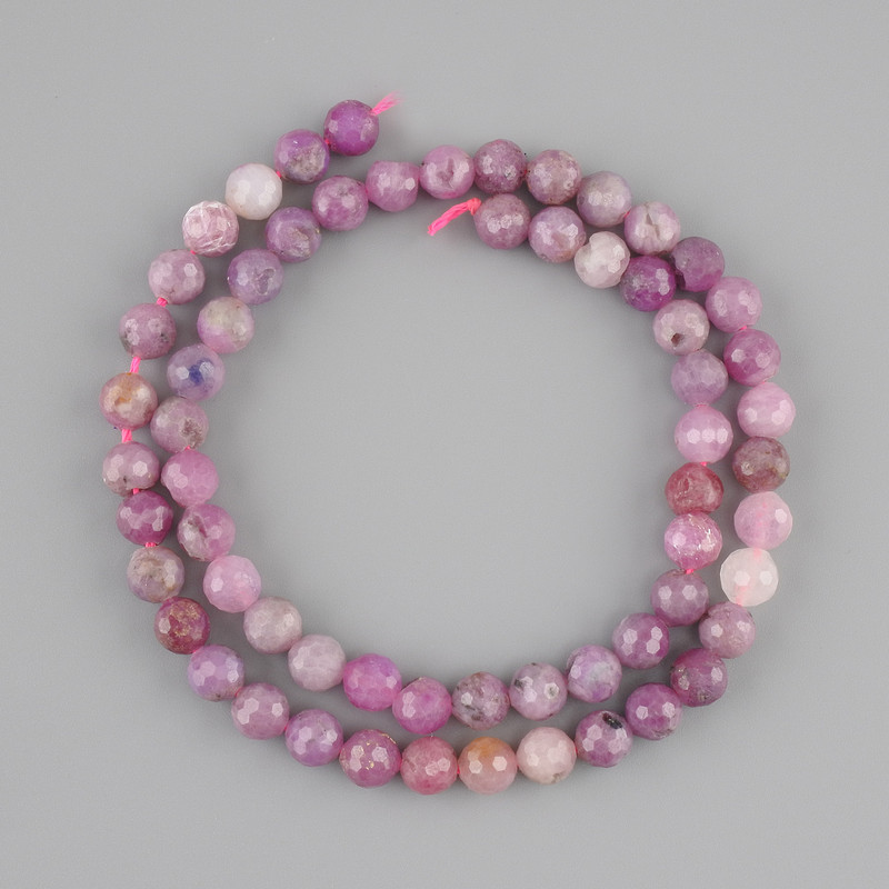 Ruby Beads, Faceted Ball, 6 mm Diameter ±, 38 cm Length ± on Thread