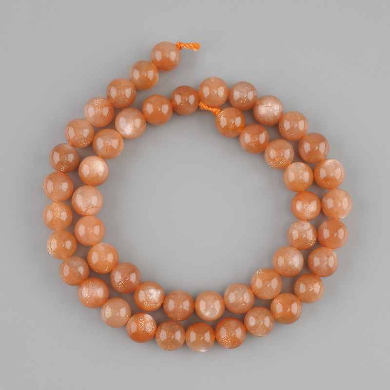 Sunstone and Selenite Beads, Smooth Round Bead, Diameter 8.5 mm ±, Length 37 cm ± on thread