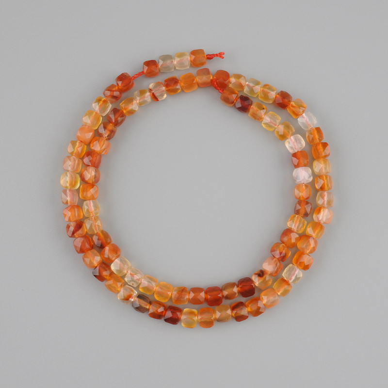Carnelian beads, faceted cube shape, diameter 4–5 mm, length 39 cm ± on thread